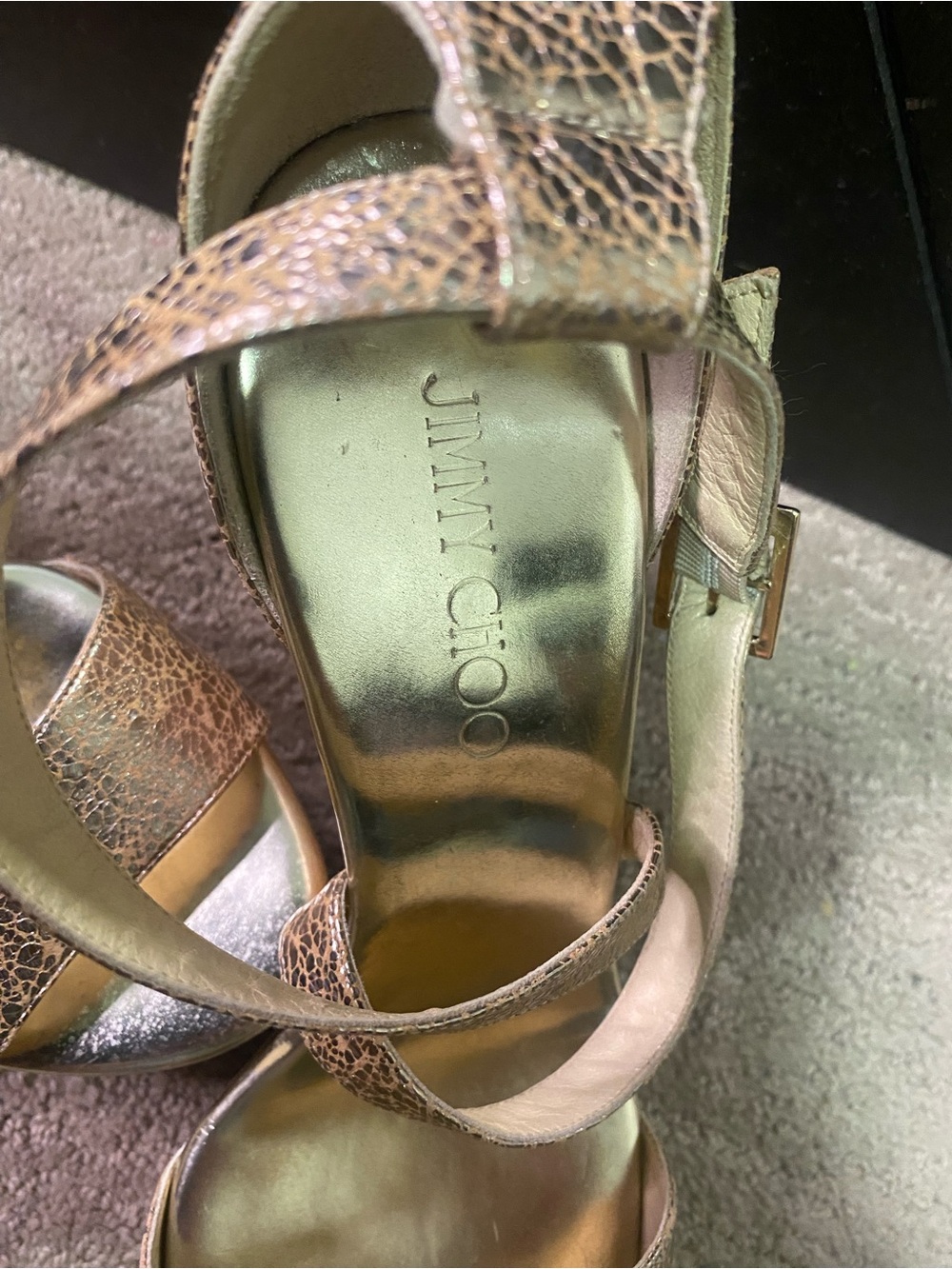 Jimmy Choo Metallic Gold Cork Wedge Sandals - Picture 2 of 5